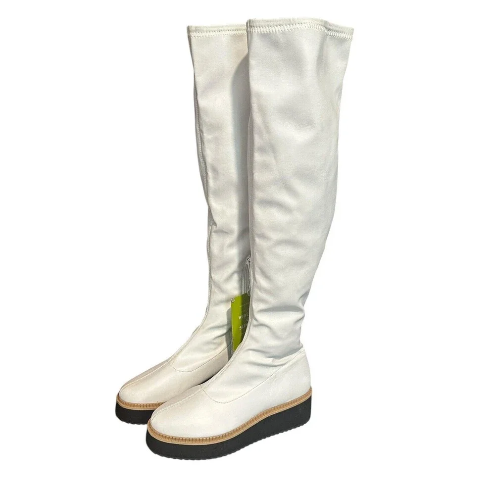 New Gianni Bini Sz‎ 7 Marfisia Platform Over-Knee-Boot White Lightweight #S131-5